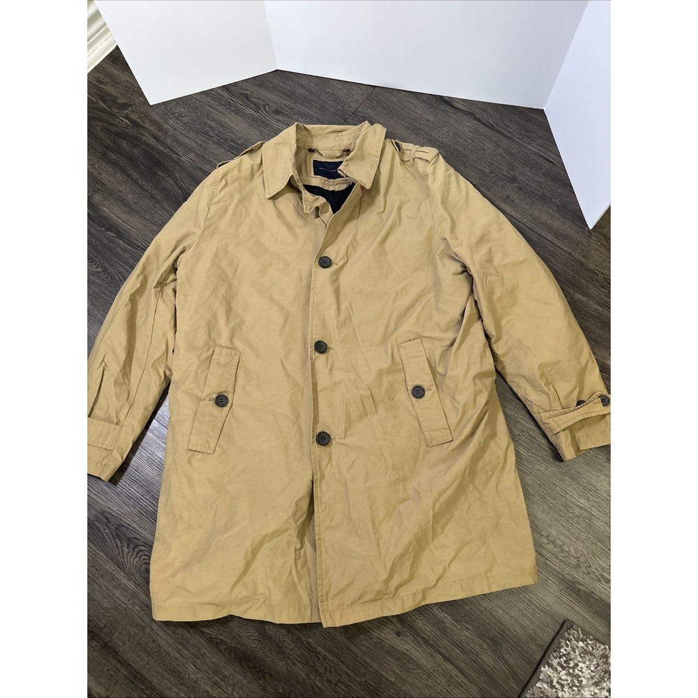 Tommy Hilfiger Mens Khaki Trench Coat Rain Coat Removable Size L